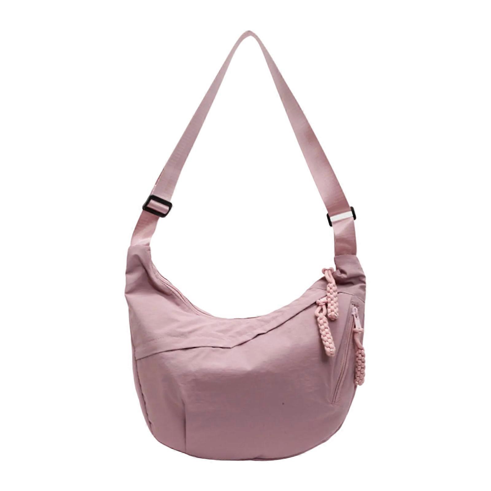 女性のための三日月形クロスボディバッグ男性ファニーパッククロスボディバッグゆったり餃子バッグ軽量トラベルスリングバッグギフトピンク