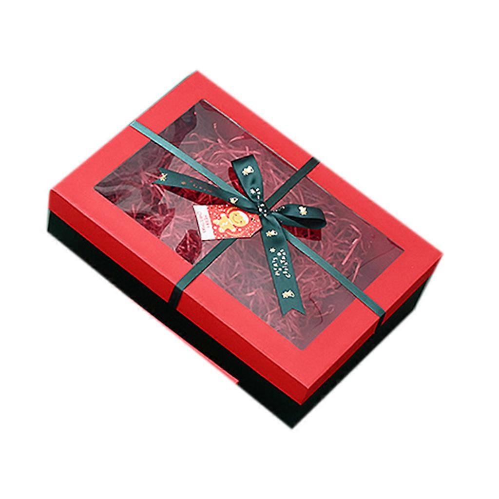 Christmas Nesting Gift Box with Bow Clear Window Lid for Wrapping Party Decor