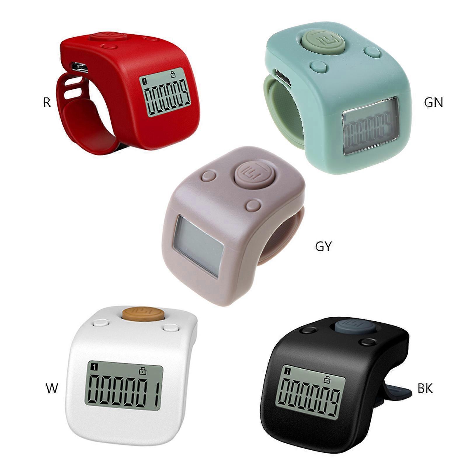 1Pc Portable Digital LCD Finger Ring Tally Counter Multi-color 6 Channel Counting 6 Digit Bead Prayer Counter  White