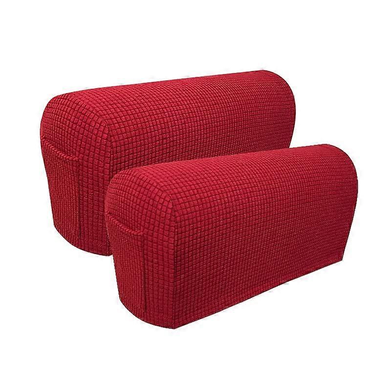 Sofa Armrest Covers Pack Of 4 Elastic With Pocket Anti Slip Removable Couch Arm Covers Wine Red