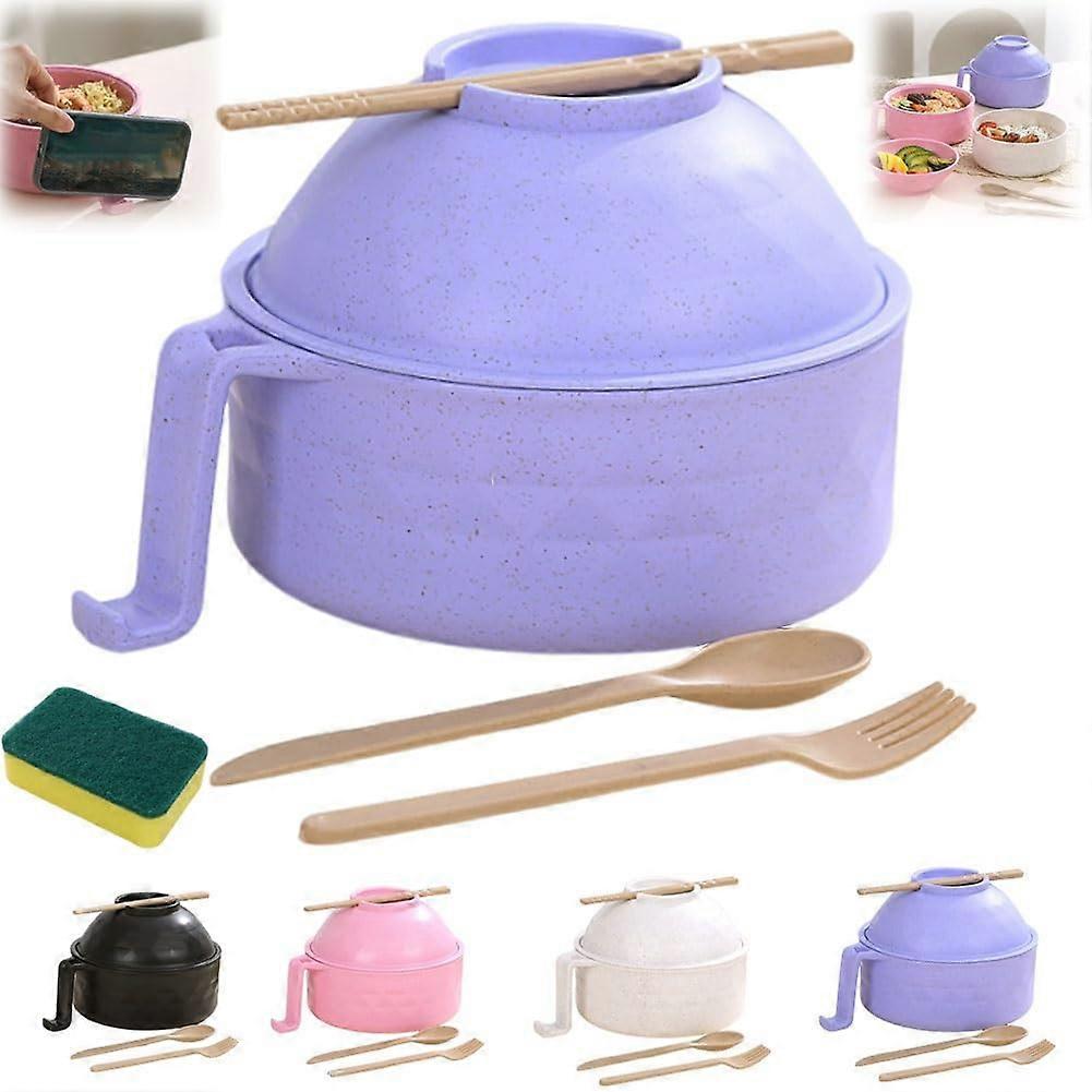 Reganew Microwave Ramen Bowl Set, 1200ML Purple Ramen Noodle Bowl with Spoon, Chopsticks, Fork for Home Office Dorm Use