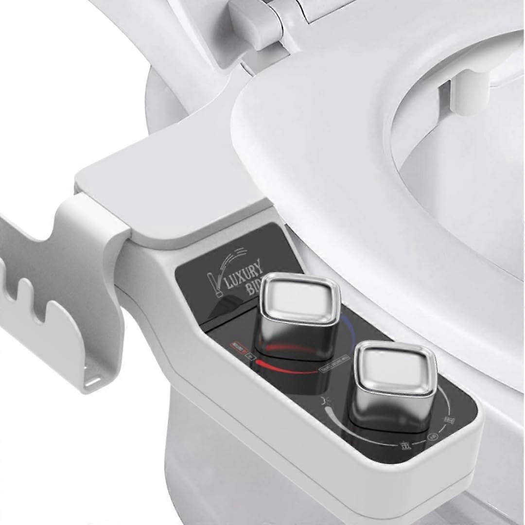 Hot and Cold Bidet Attachment for Toilet, Non-Electric Dual Nozzle with Adjustable Water Pressure and Extra Phone Holder