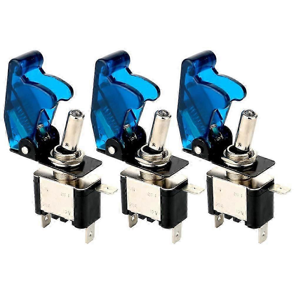 3pcs Rocker Toggle Switch LED Illuminated Blue, with Waterproof Boot Cap Cover, 20A 12V-24VDC, 3 Pin SPST ON/OFF Switch with Metal Bat