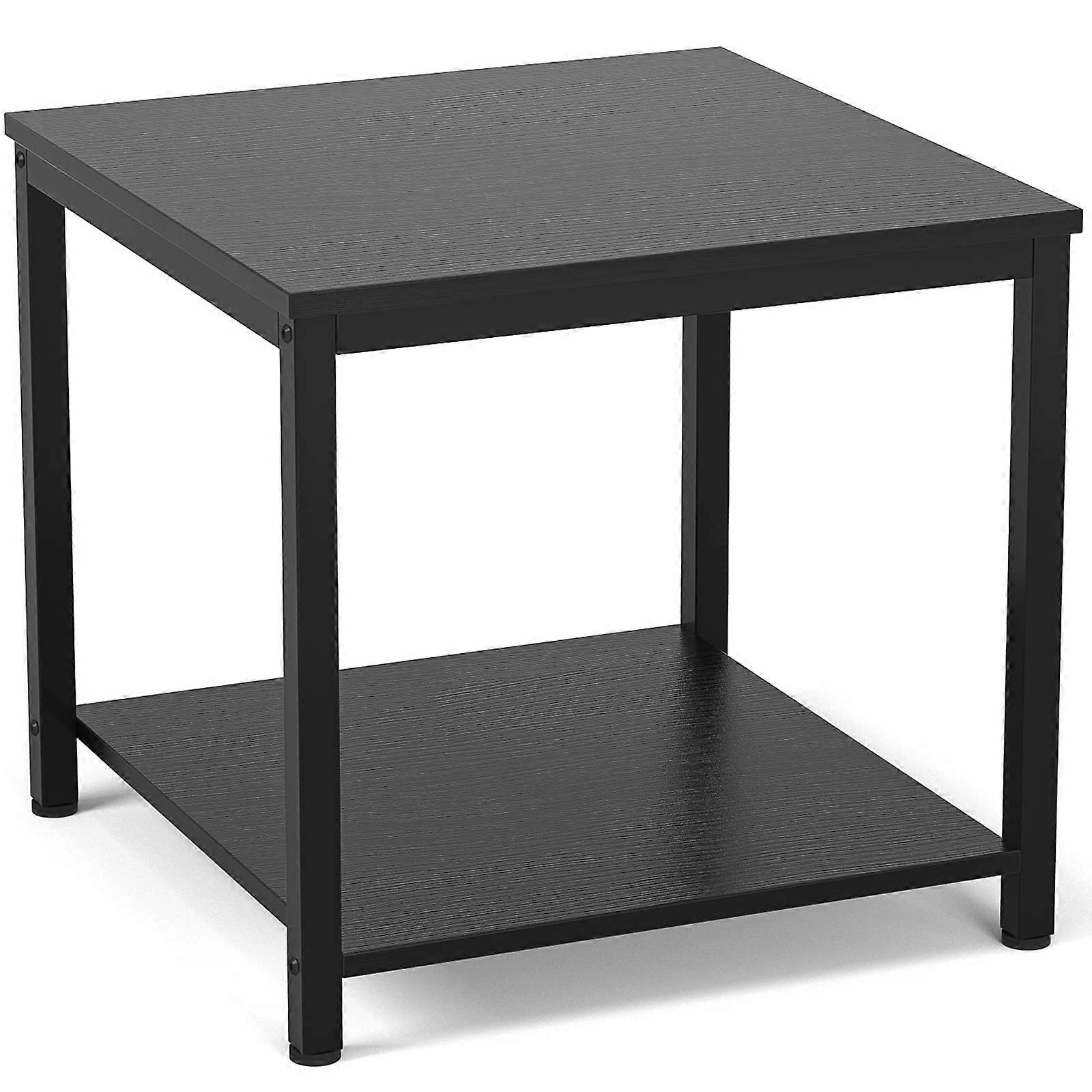 Side Table 20 Inch Square, Black 2-Tier Coffee Table for Living Room, End Table Nightstand for Sofa and Bed