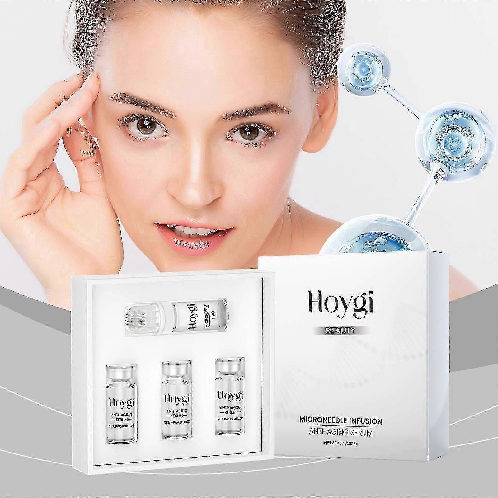 Conjunto antienvelhecimento de soro de infusão de microagulhas, conjunto de rolos de cuidados com a pele, massagem com rolo essência de ácido hialurônico facial para cuidados com a pele