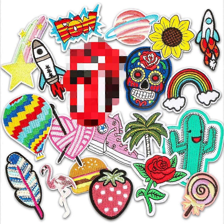20pcs Random Assorted Styles Embroidered Iron on Patches DIY Sew Applique Patch