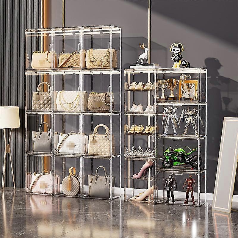 Stackable Transparent Storage Box Magnetic Suction Bookcase Handbag Display Rack