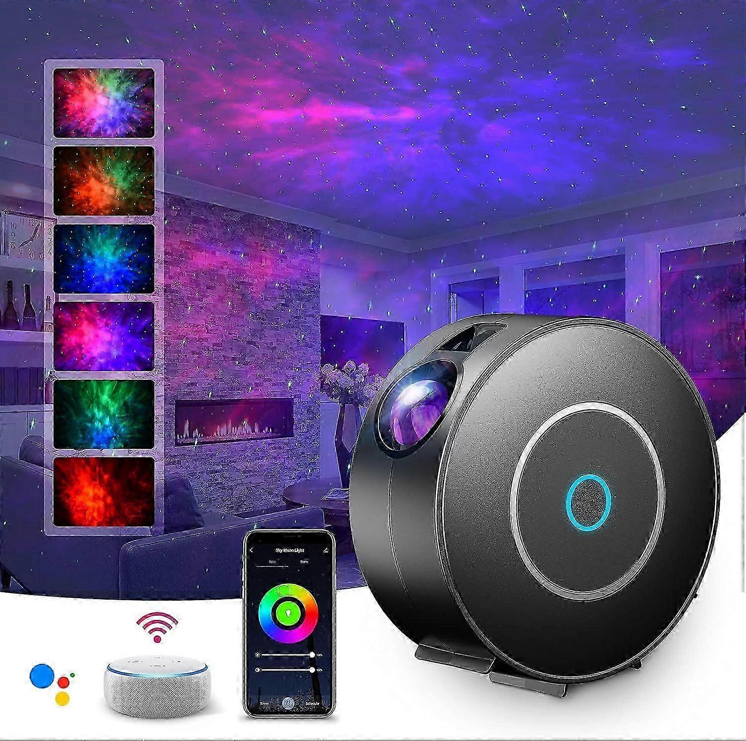 Smart Night Light 3D Star Projector Lamp, Voice Control/WiFi/Compatible with Alexa Google Assistant(Black)