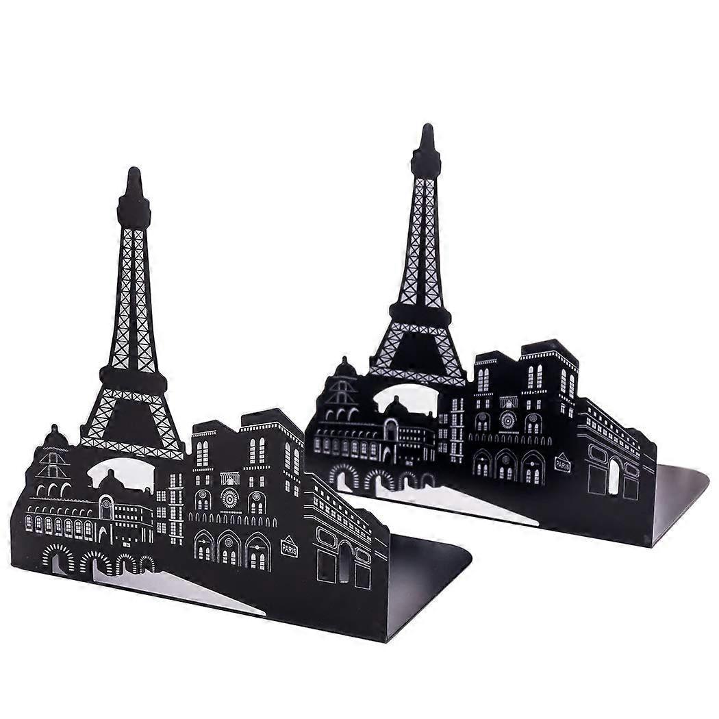 Bookends Steel Universal Economy Holder Stand Book Rack Desk Bookend, Eiffel Tower, 1 Pair(Black)