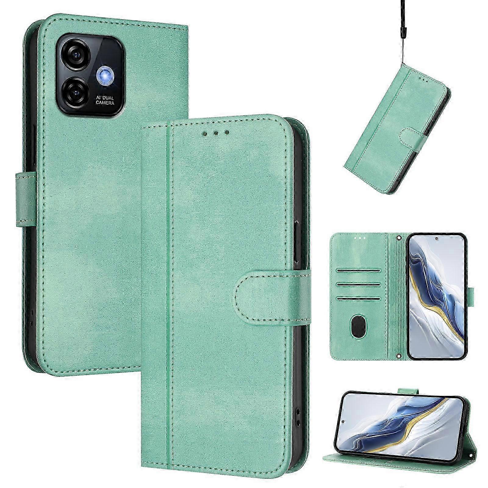 Retro Leather Phone Case with Line Splicing Buckle Design