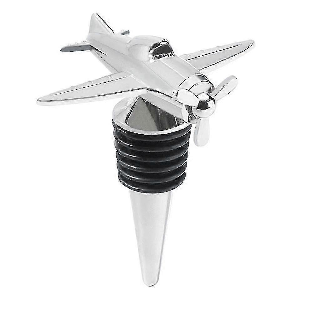 Airplane-Shaped Wine Bottle Stopper, Made of Metal with Rubber Seal, Compatible with Standard Wine Bottles, Silver Finish
