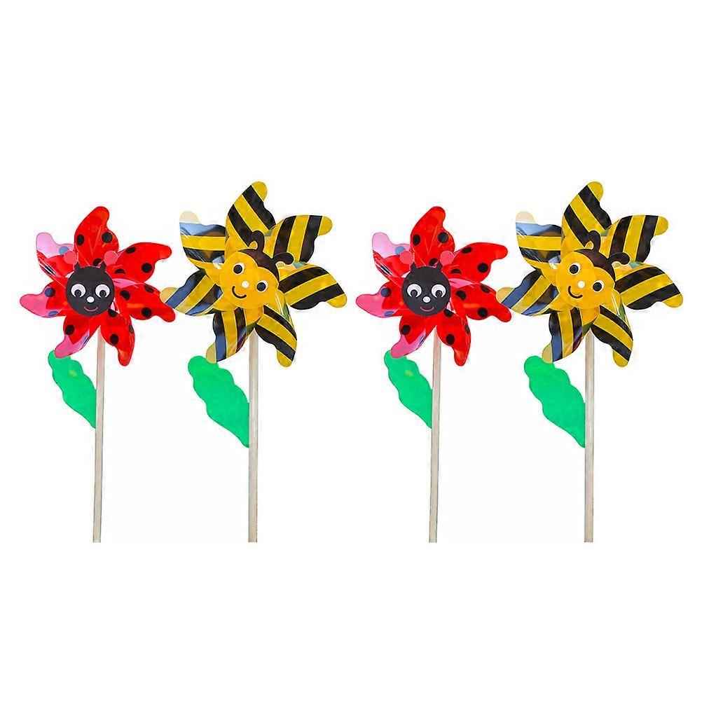 4Pcs Windmill Inserting Cartoon Bees Ladybird Windmill Garden Windmill Decorations