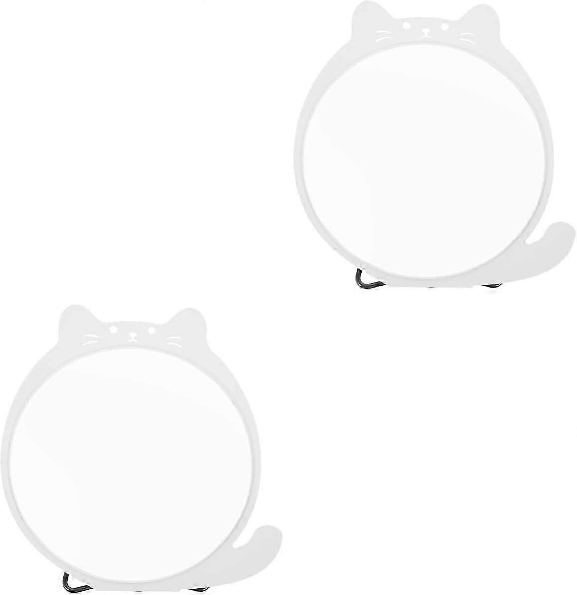 2pcs Dressing Table Mirror ,Small Makeup Mirror Office Desk Mirror Small Cat Mirrors18*18CM white