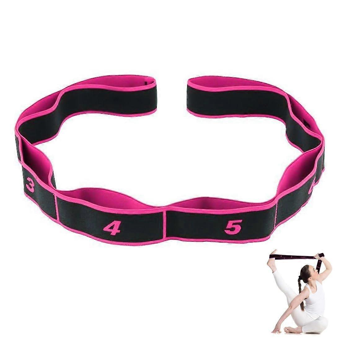Yoga Stretch Strap with 8 Intensity Levels, Elastic Stretching Band for Pilates, Dance, and Fitness in Rose Red