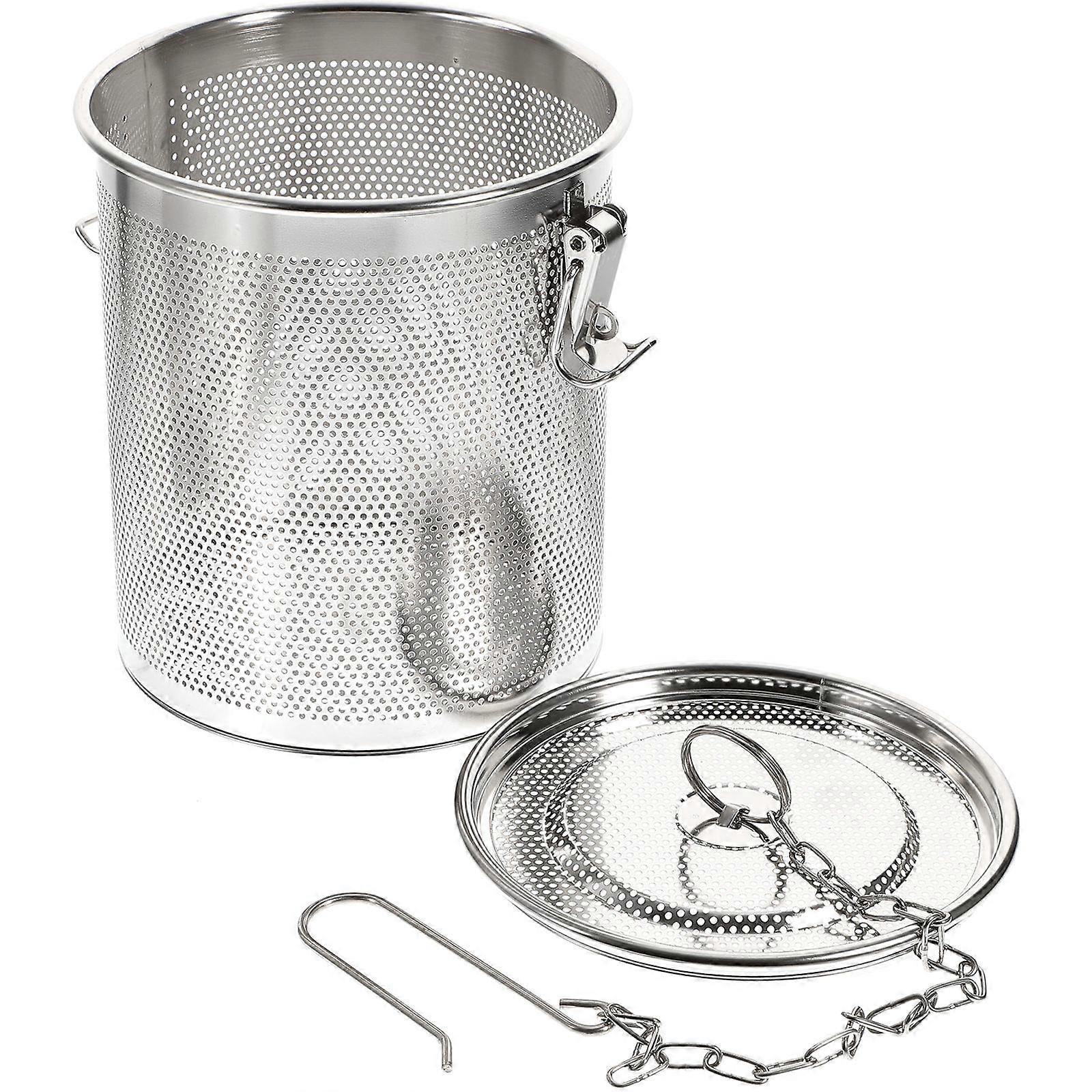 Stainless Steel Brine Basket Spice Strainer for Soup, Stew & Tea Easy to Use with Long Chain and Hooks for Flavor