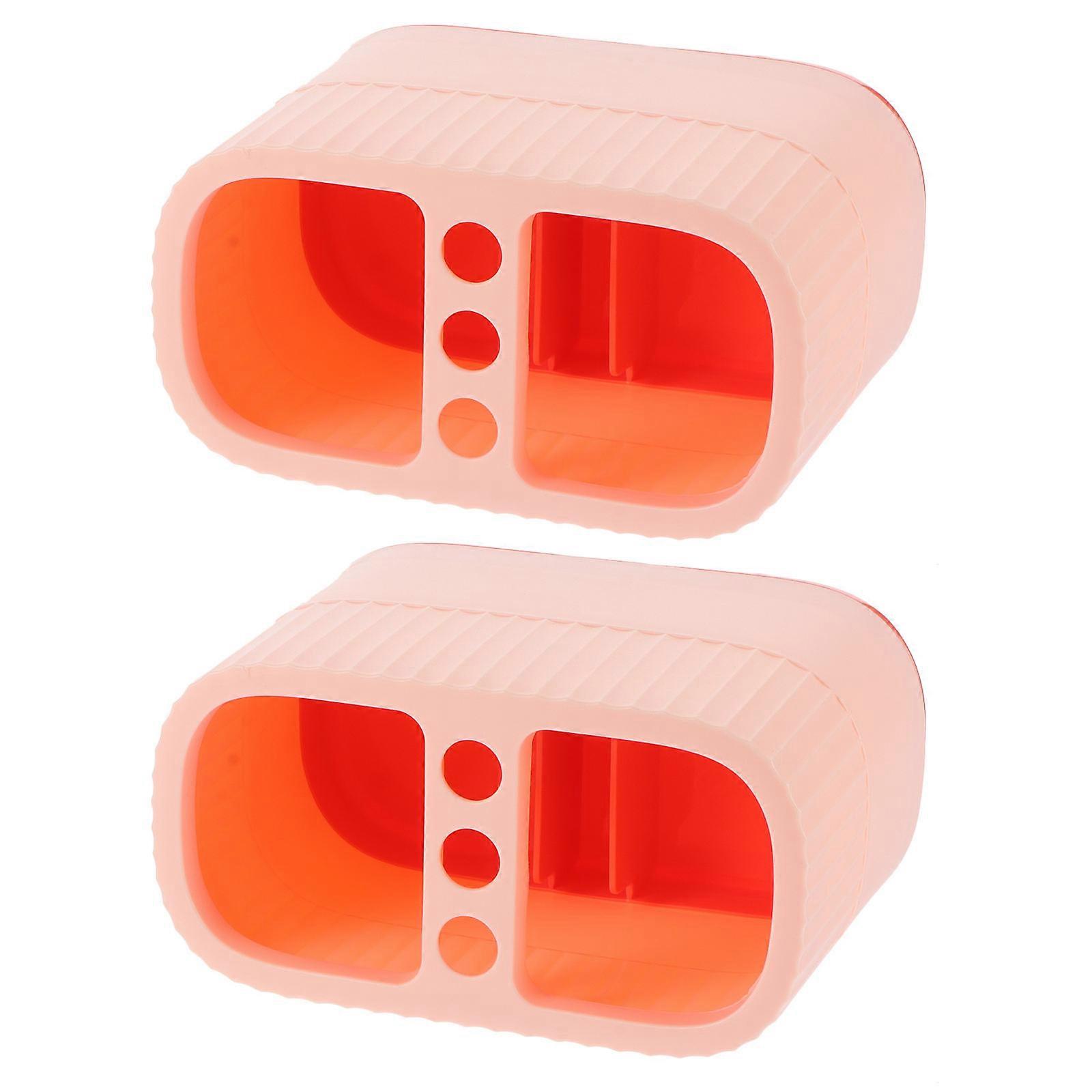 Pink Pen Holder Plastic Makeup Brush Storage Box for Desktop 2Pcs Set