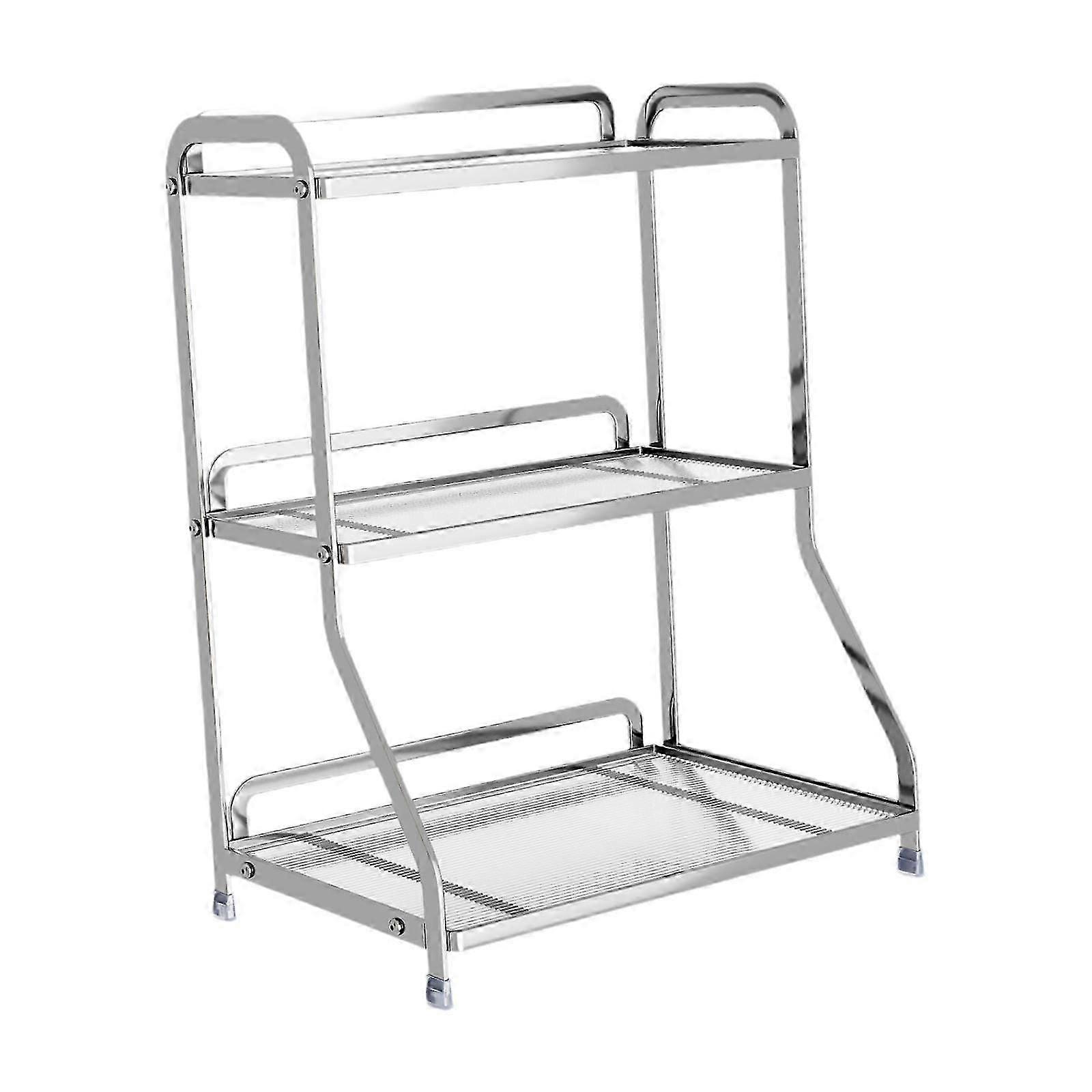 מארגן משטח מגש יהירות תלת שכבתי לשימוש במטבח ובחדר אמבטיה, גימור כסף