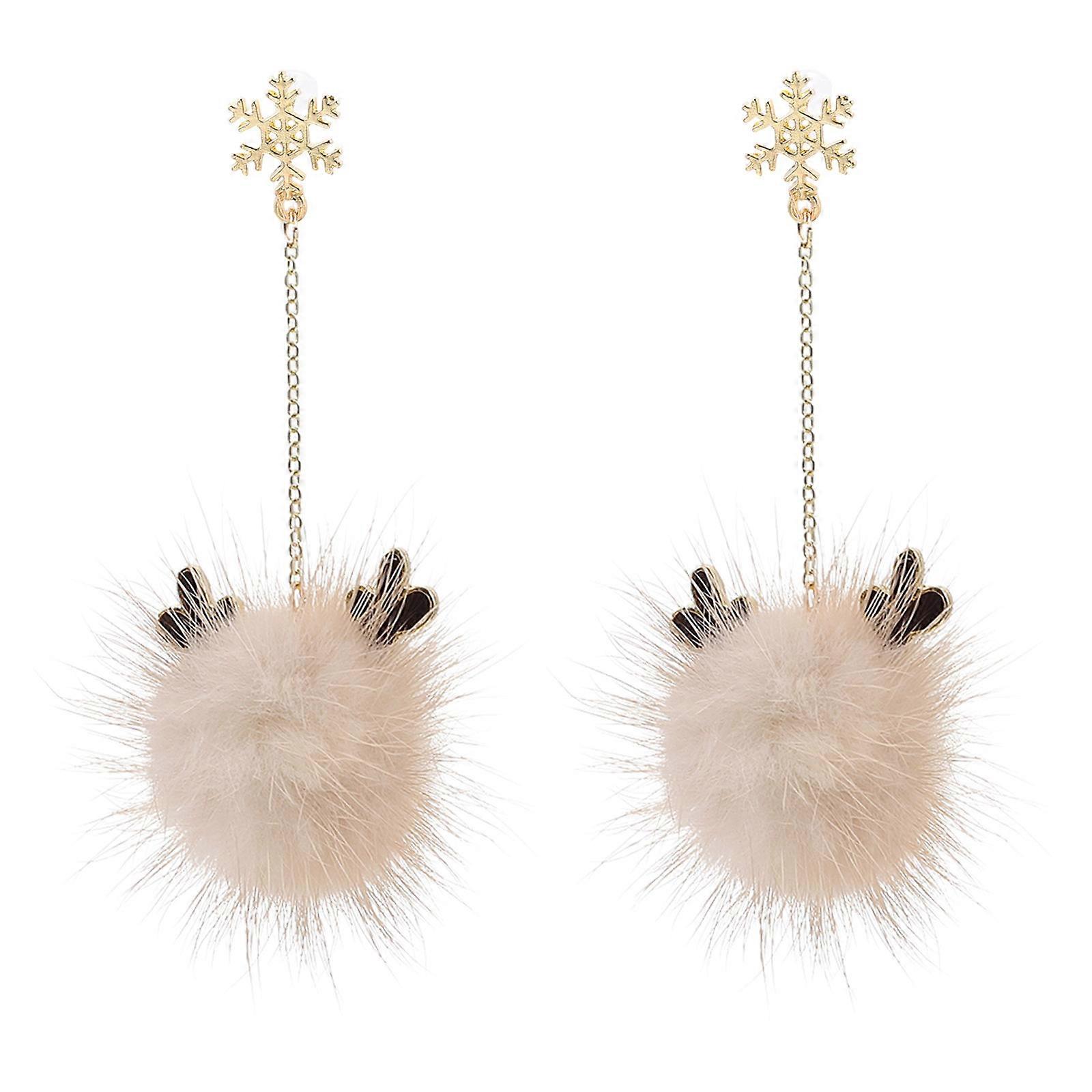 お祝いのイヤリングホリデーイヤリングクリスマススタイルのジュエリーをテーマにしたパーティーの女性8x3cmベージュ合金ぬいぐるみ1ペア