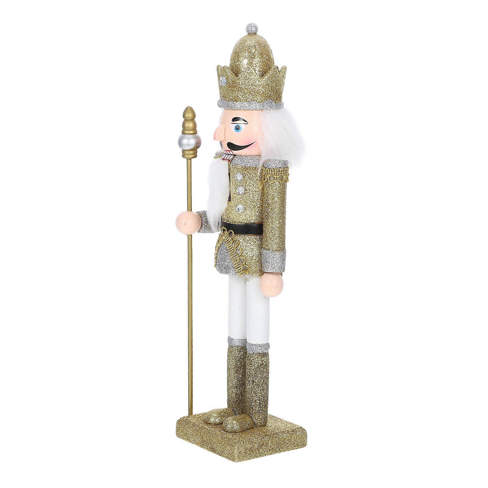 Wooden Nutcracker King Figure Collectible Xmas Decoration Nutcracker Soldier Golden 31.00X7.50X6.50CM 1Pack