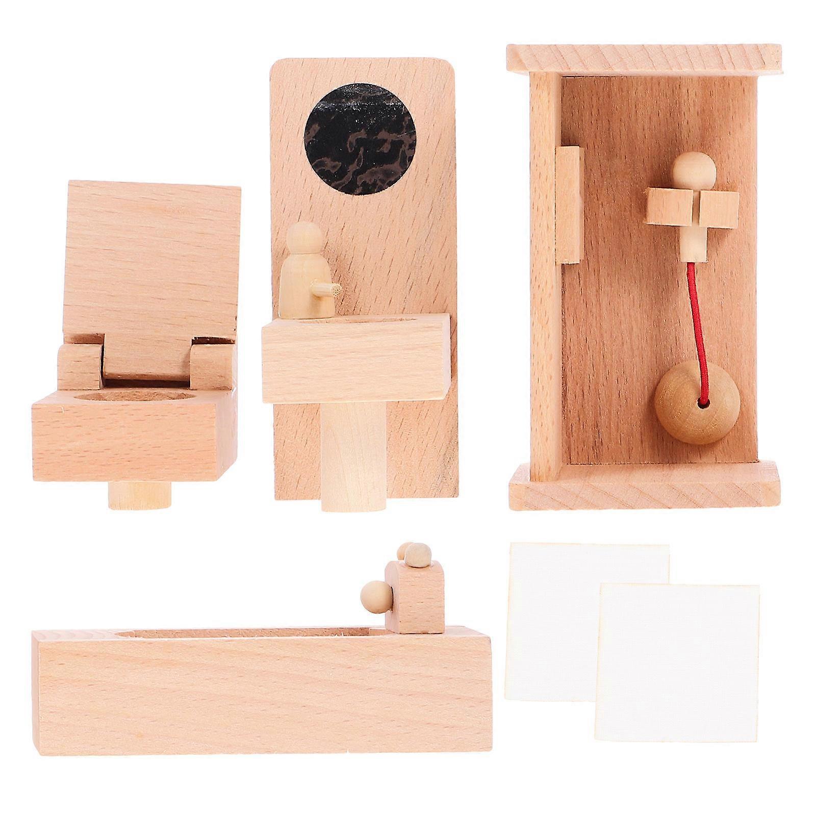Simulation Mini Furniture Set Bathroom Ornaments Immersive Play Experience Doll House Accessories 10.00X6.00X6.00cm Wood 1Set
