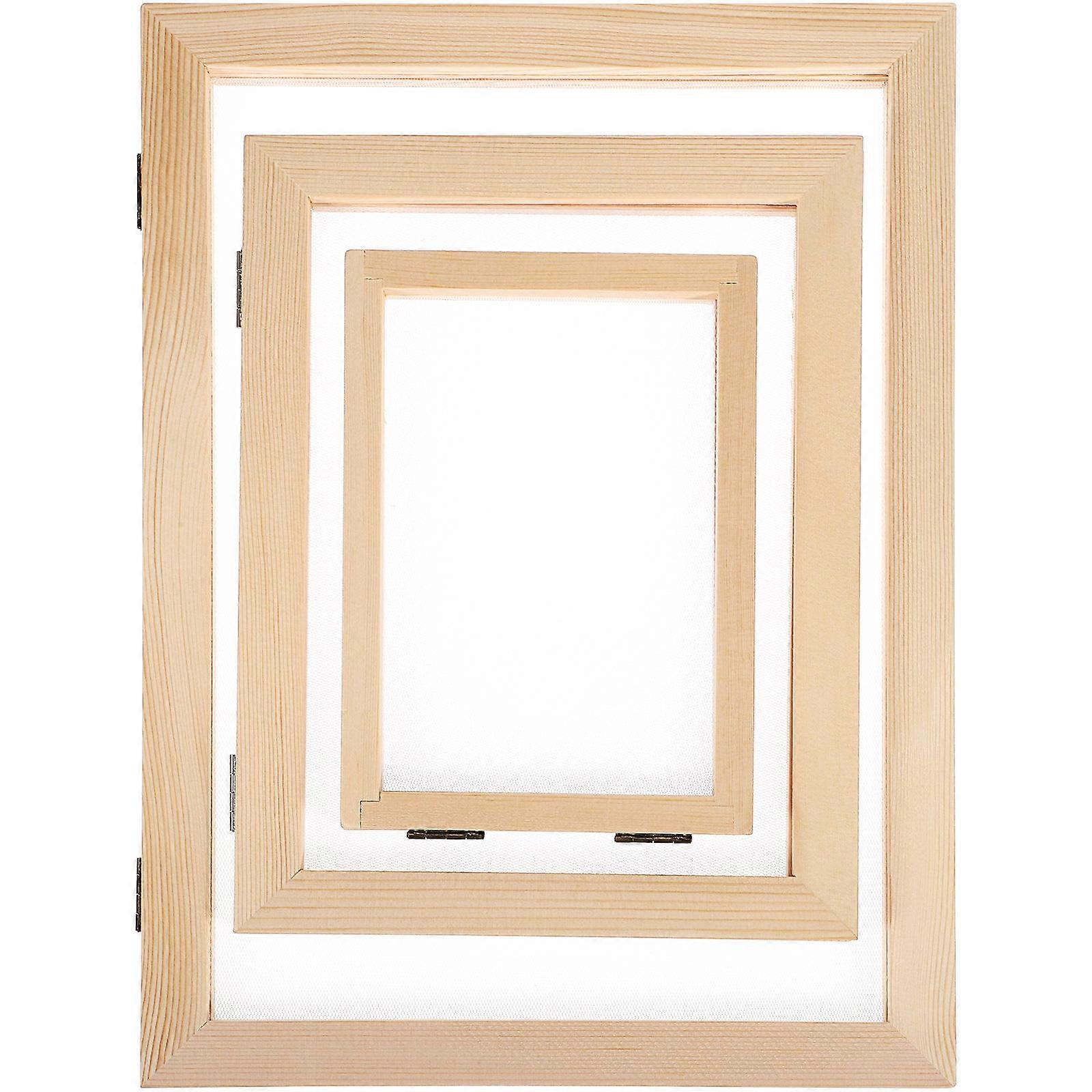 3pcs Wooden Paper Making Frames Double Sturdy Craft Screens Diy Natural Wood Easy Clean Durable