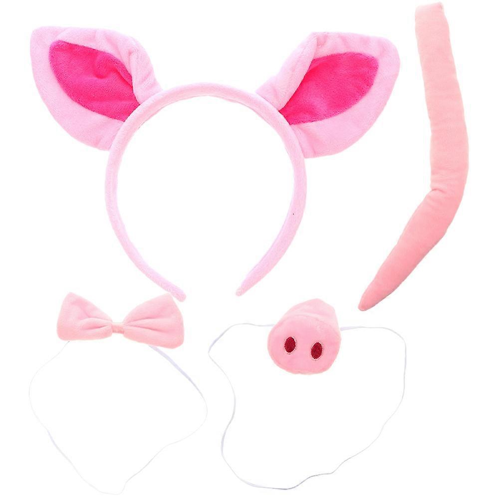 Cosplay Party Decoration Pig Costume Set Pink Animal Ears Shape Tail Shape 24x16cm 1Set