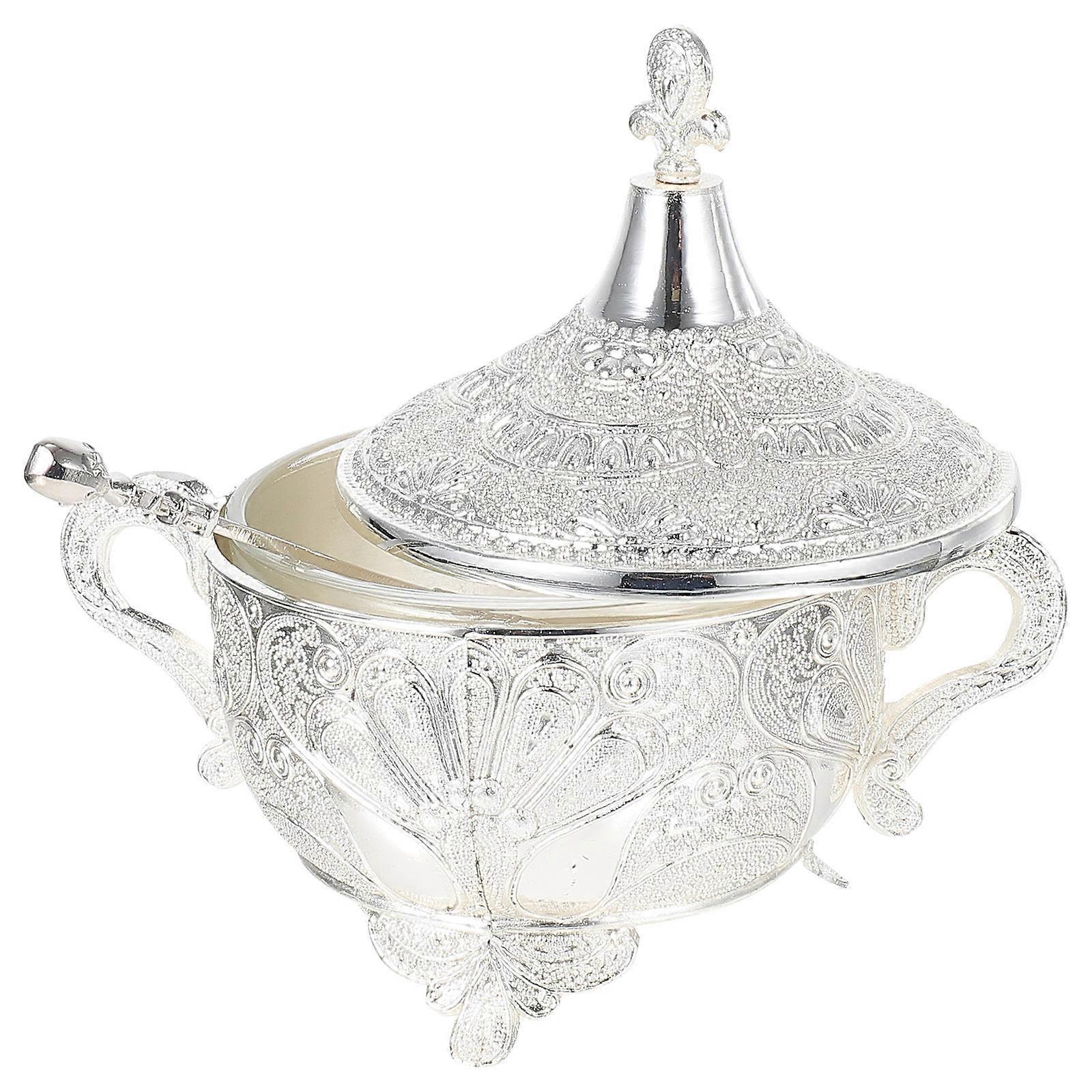 Salt Box Zinc Alloy Seasoning Box for Kitchen Utensil Silver 14.5X13X13CM Wear-Resistant 1Pc