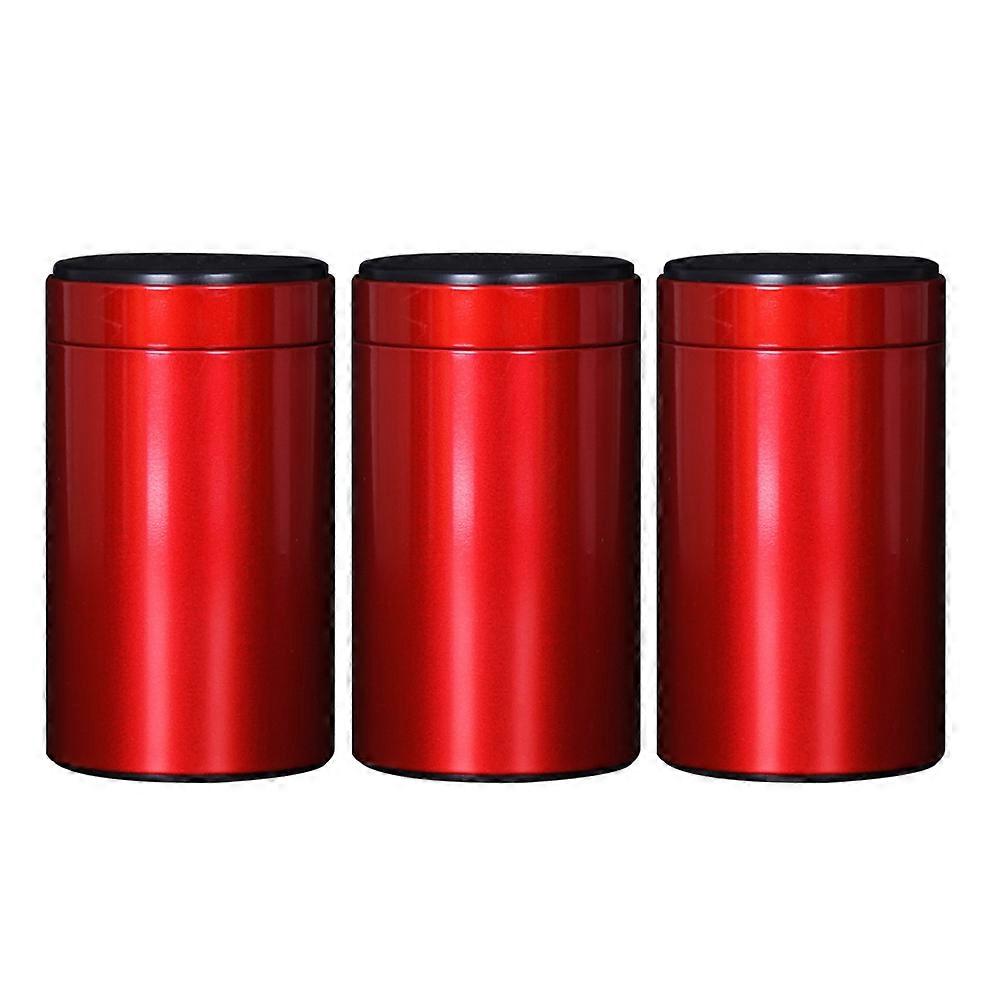 Seal Tea Canisters Round Shape Iron Can Easy to Clean Fresh Storage Red 3Pcs