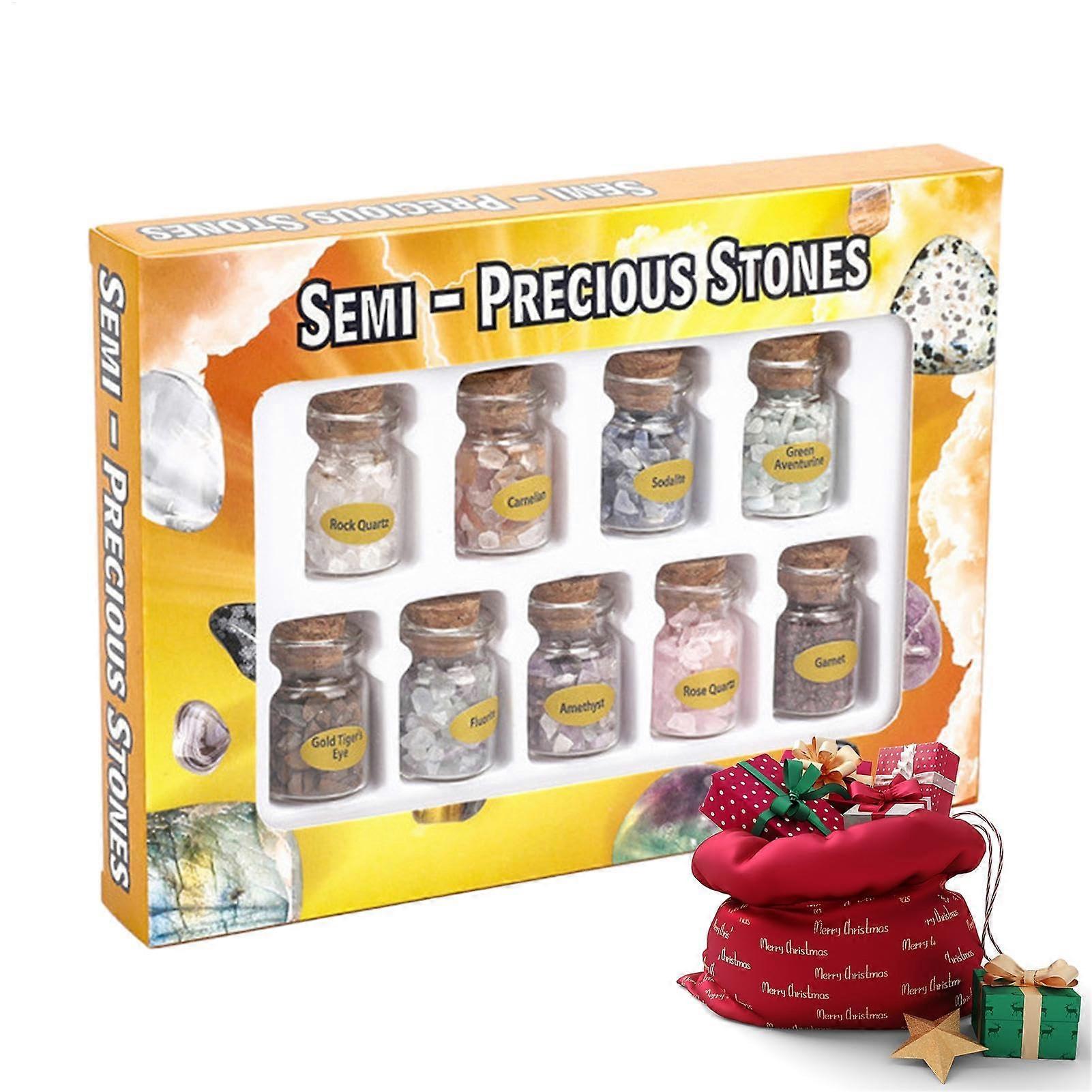 Gemstone Bottles Set with Crystals – Decorative Wish Bottles with Gemstone Chips in Various Sizes and Colors