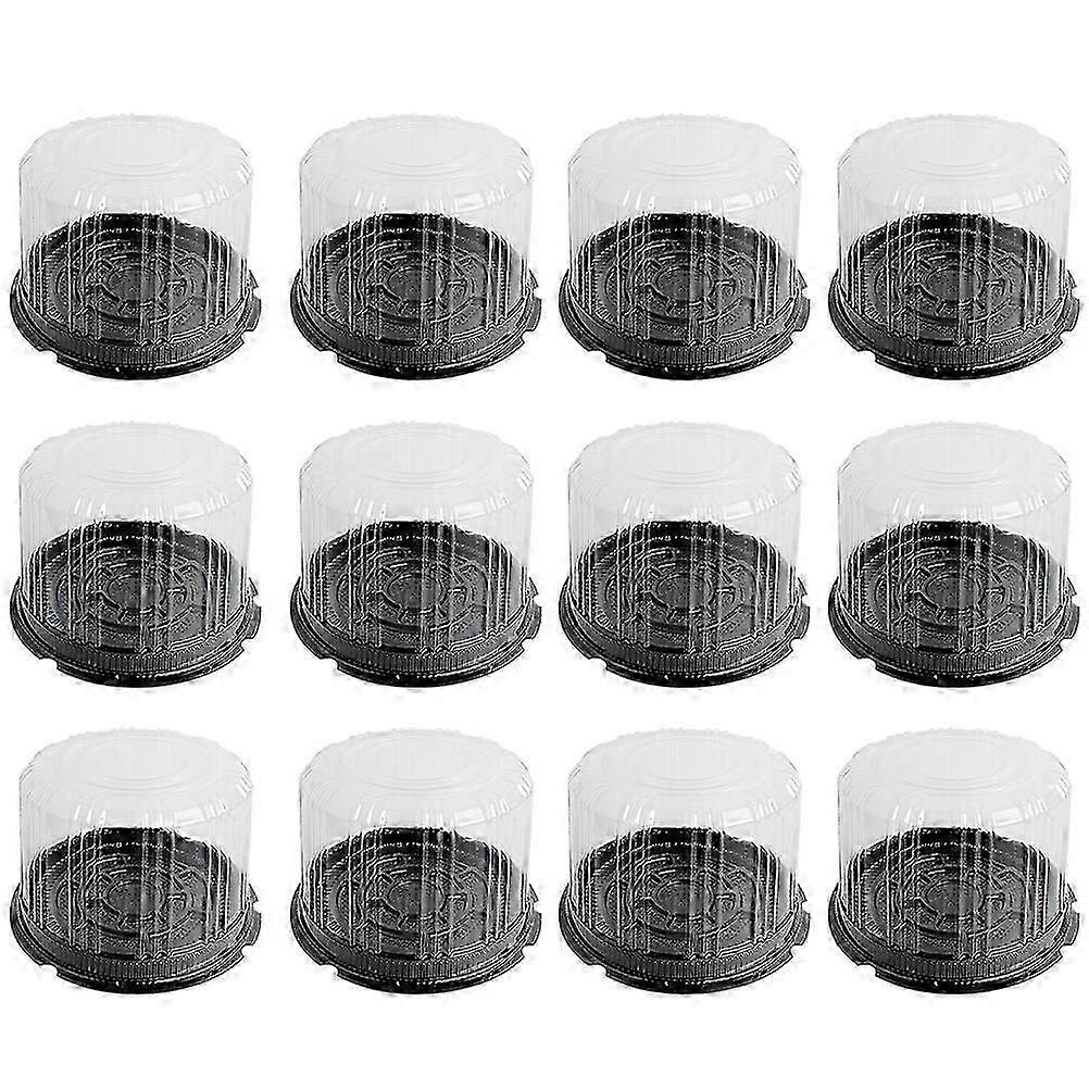 1 Set Bakery Round Shape Plastic Cake Boxes Cheese Mousse Packing Boxes (Black)