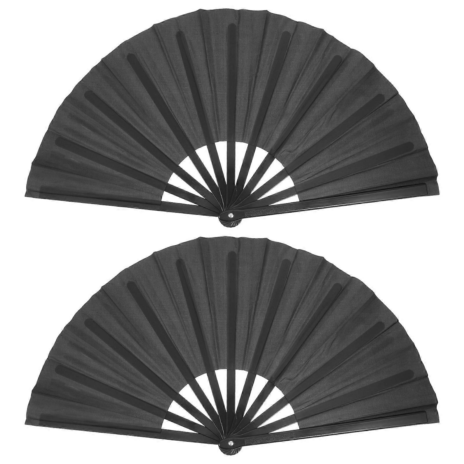 Black Bone Tai Ji Folding Fans Lightweight Portable Handheld Dance Props for Festival Party Performance Photography 2pcs