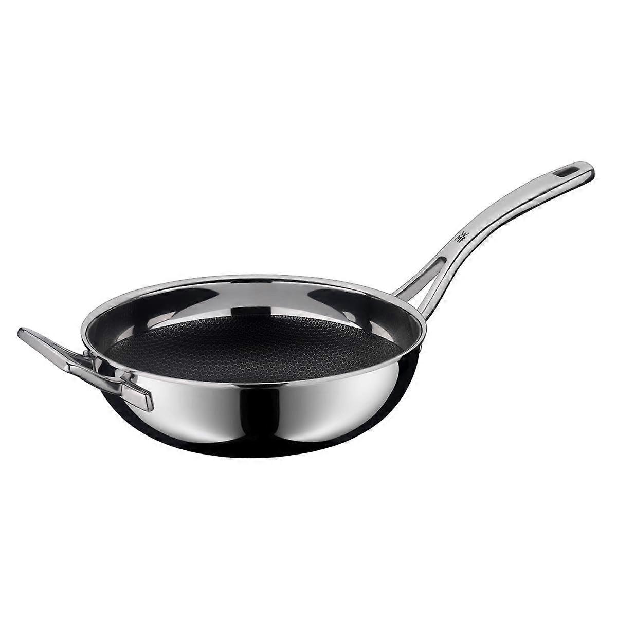 Professional Resist Wok 28 cm Honeycomb Structure Black Stainless Steel Induction Compatible Multi-Layer Coating Plastic Handle