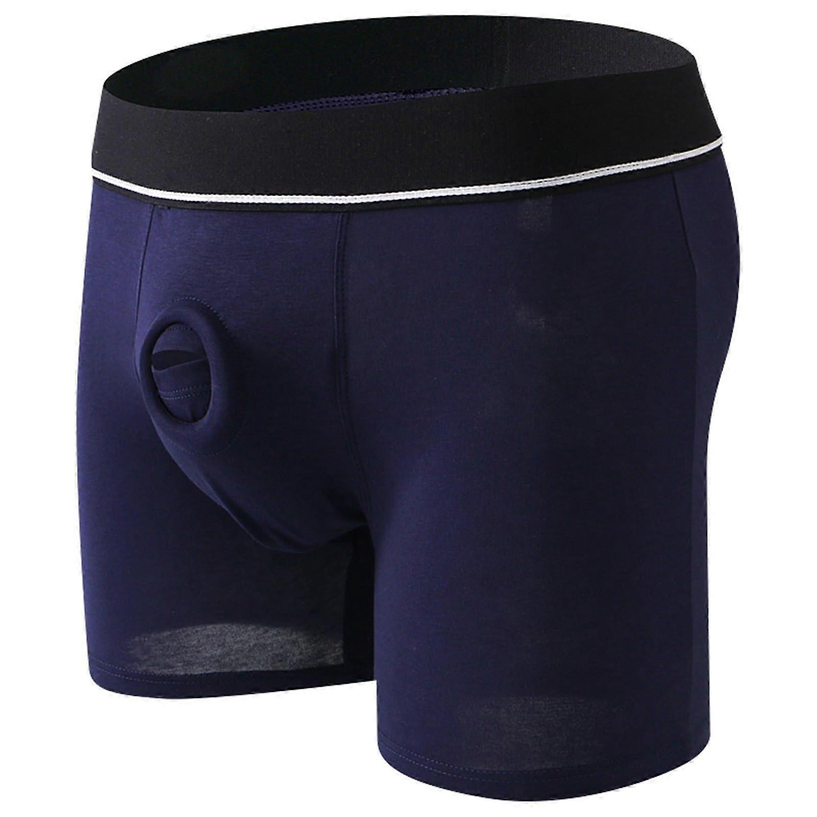 Herren Dessous Sexy Boxershorts Open Crotch Unterwäsche XL Marineblau Baumwolle Stretch Retroshorts Atmungsaktiv