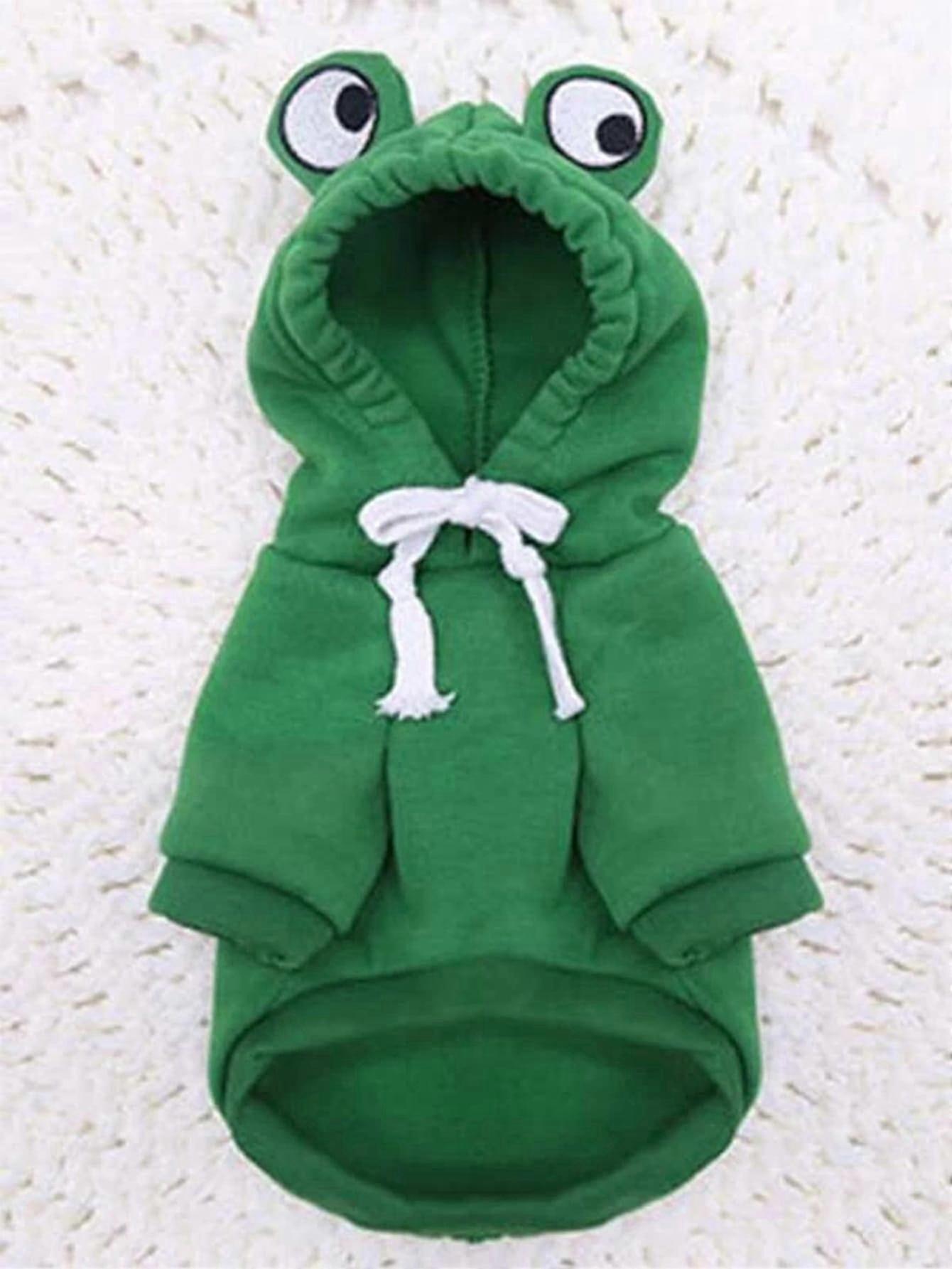 סוודר חיות מחמד חמוד אחד עם צפרדע לכלבים קטנים ובינוניים - קפוצ'ון ירוק לכלבים עם עיצוב מהנה - ישמור על הכלב שלכם נעים ומסוגנן