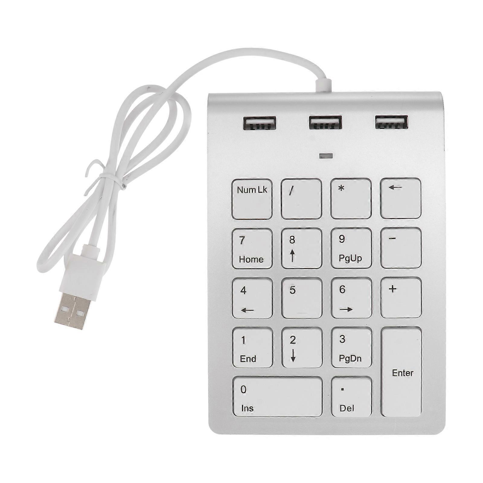 Wired USB Numeric Keypad with Hub Ports for Laptop and Desktop, Silver, Compatible with Windows