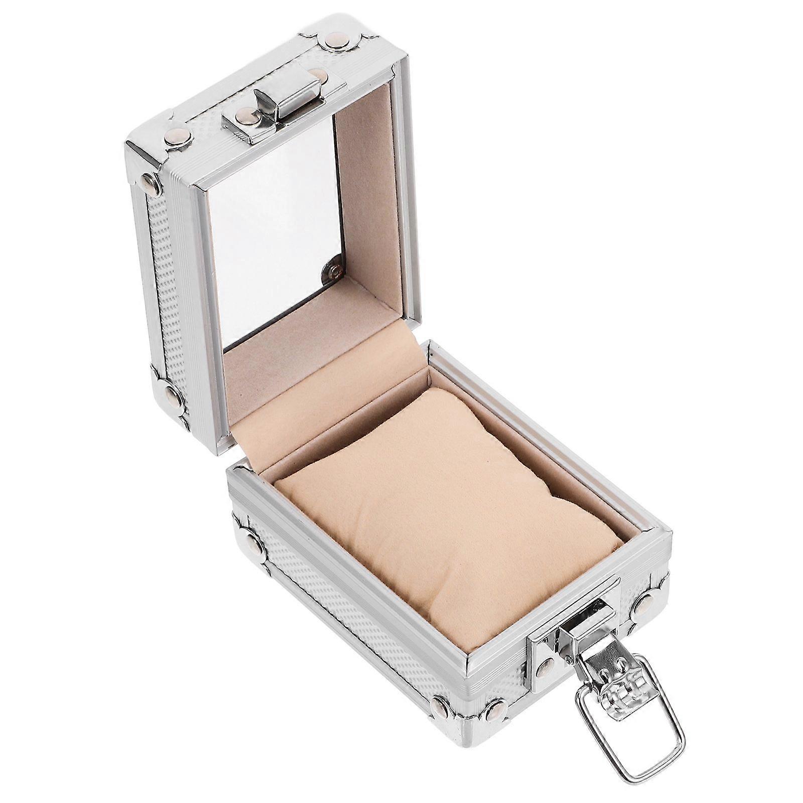 Aluminum Watch Container Box with Lock Watch Storage Silver Case