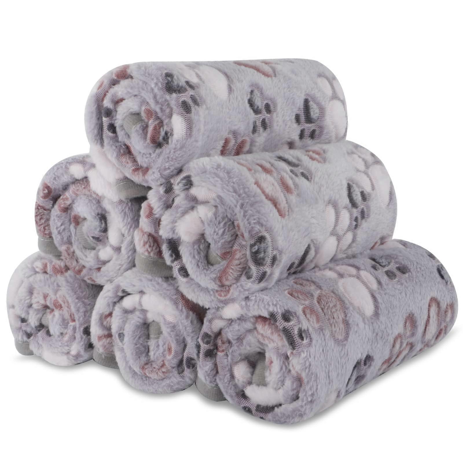 Pack of 6 Small Fluffy Dog Blankets, Soft Fleece for Small Dogs, Cats (60x40cm, Grey)
