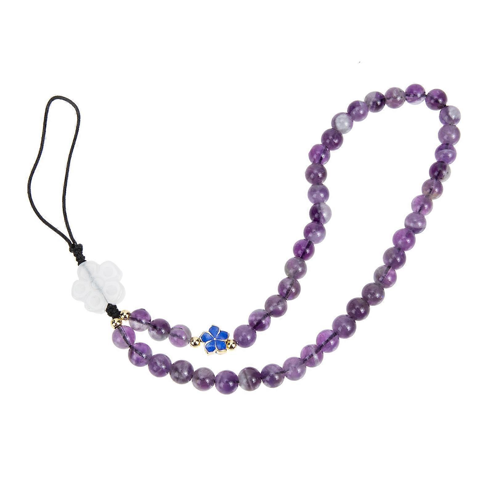 Violet Amethyst Phone Charm with Stone Beads for Wrist Strap and Electronic Accessories