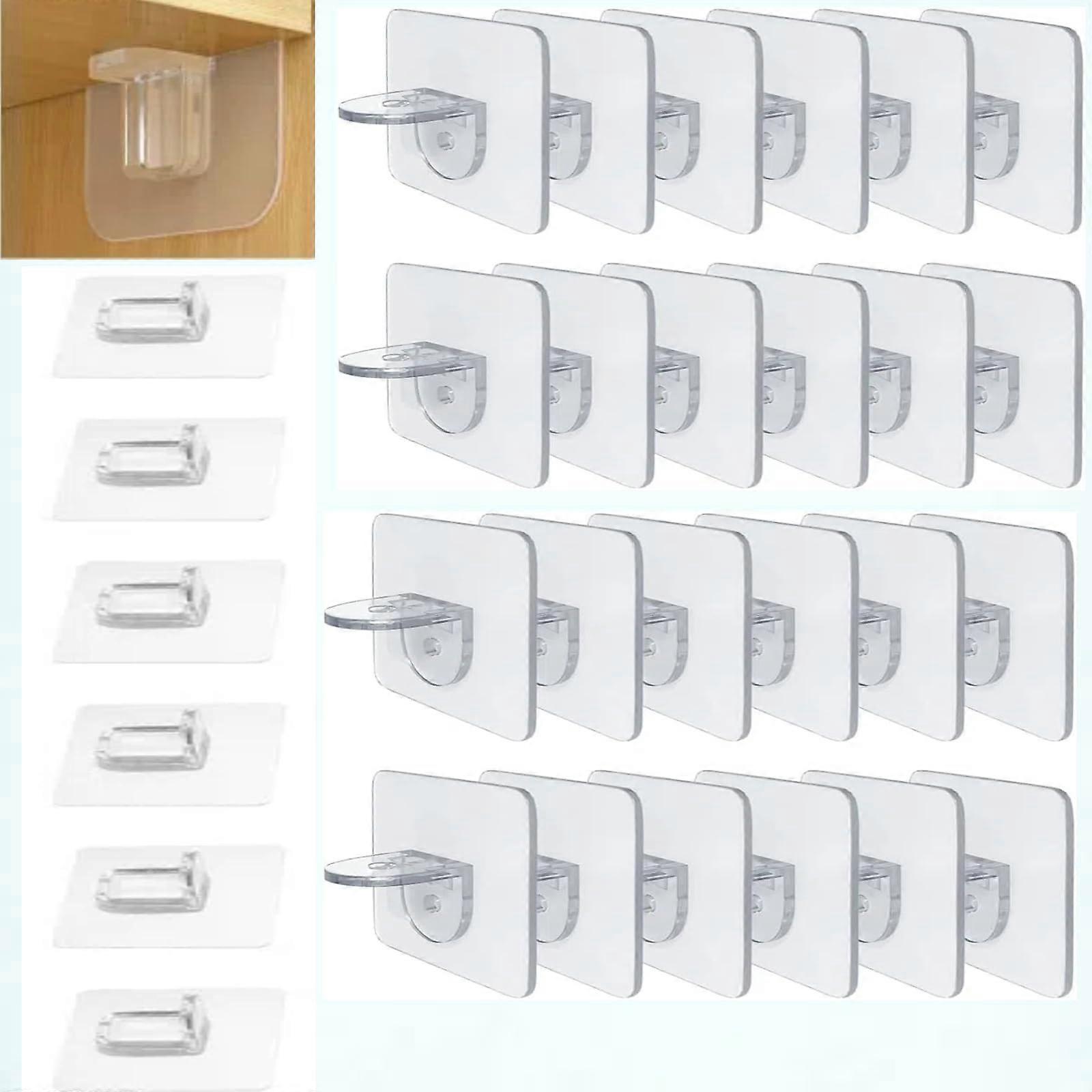 Self-Adhesive Shelf Brackets 30 Pieces, Transparent Acrylic Shelf Holder, No Drilling Cabinet Floor Support for Shelves