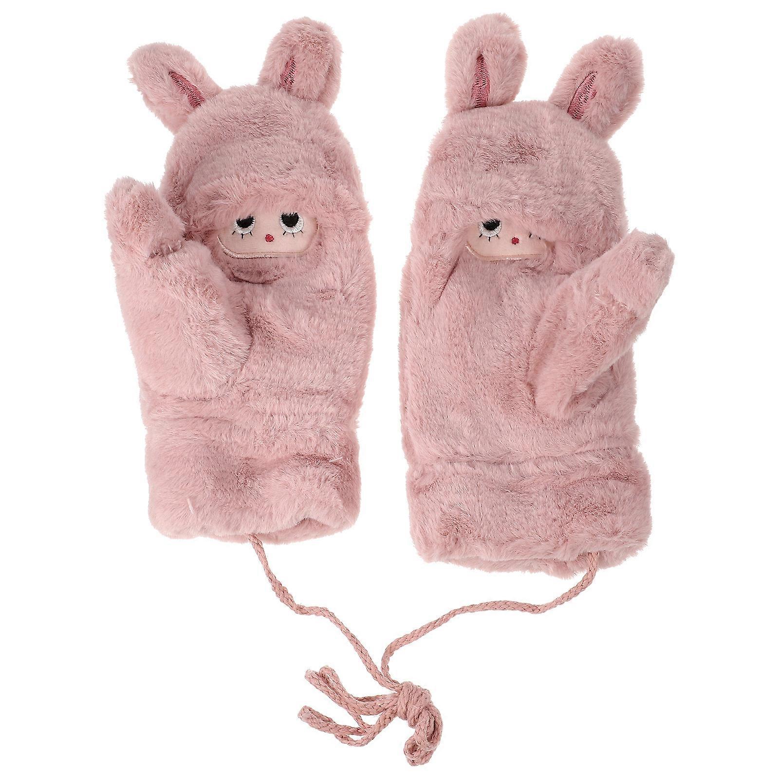 Portable Winter Gloves Fluffy Gloves Plush Mittens Windproof Touchscreen Compatible Winter Season 1 Pair