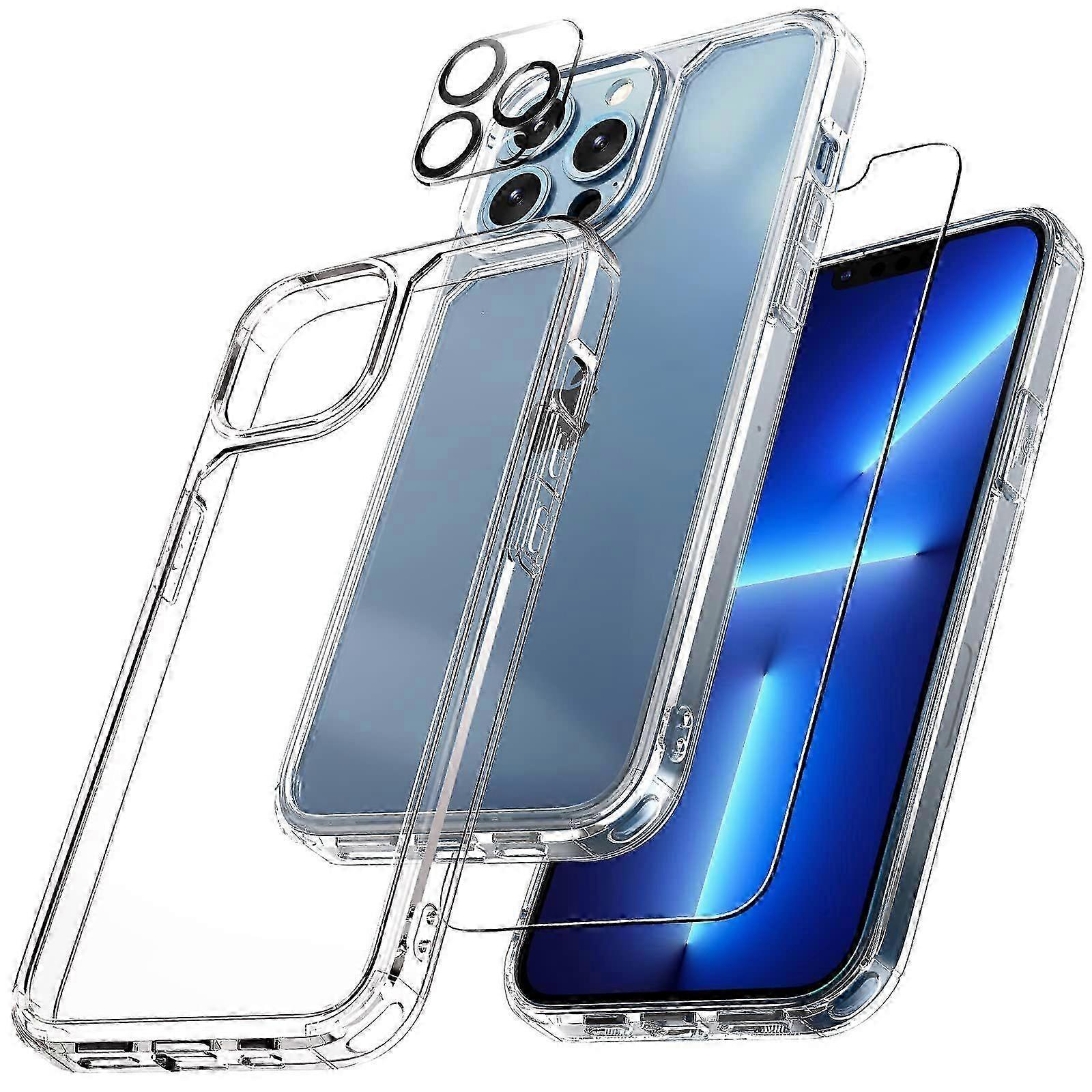 5-in-1 for iPhone 15 Pro Max Clear Case,Shockproof Not Yellowing with 2 Lens Protector + 2 Pcs 9H Tempered Glass Screen Protector