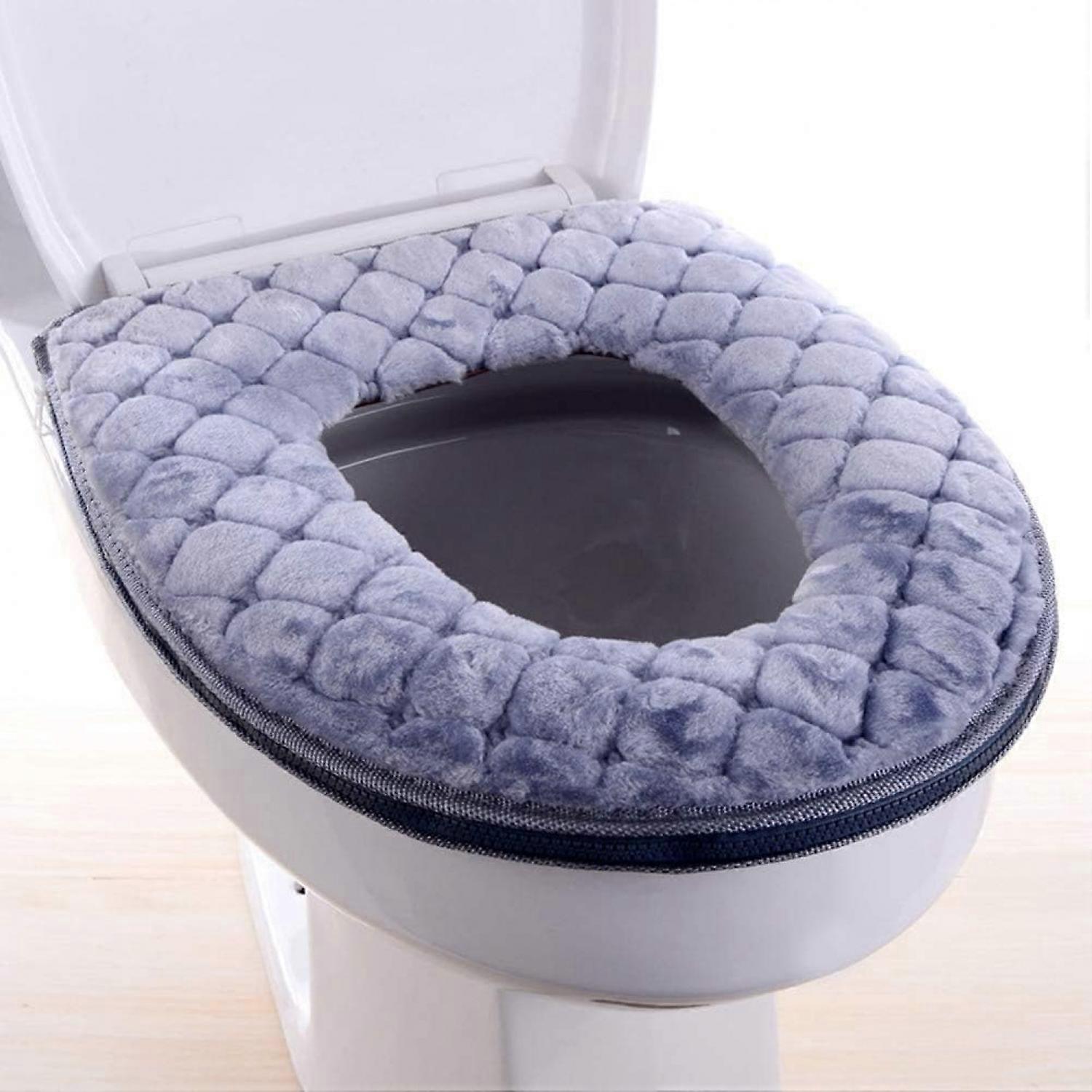 Plush Thickened Toilet Seat Cover for Bathroom - Soft Warmer Washable Pad with Zipper, Reusable Snug - Fit Design, Cozy Grey Toilet Cushion for Home U