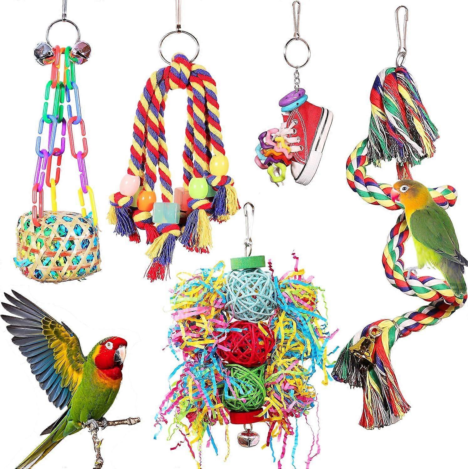 Bird Toys with Rope Perch Ideal for Parakeets Parrot Conures Cockatiels Budgies & Lovebirds Shredding & Foraging