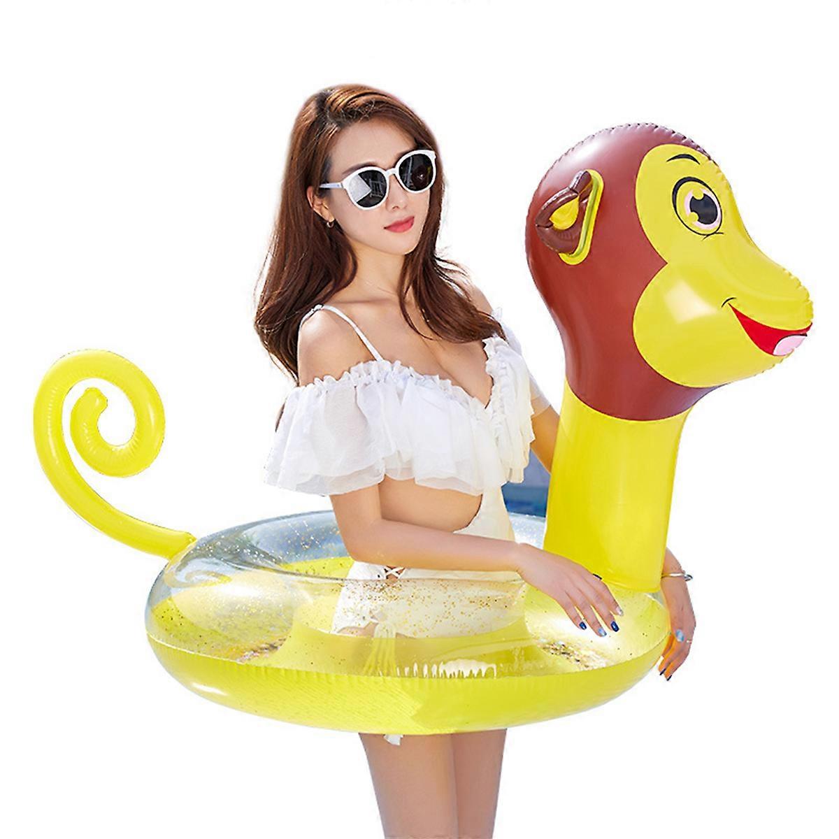 Swim Ring Cartoon Monkey Pattern Adult Thickened Sequins Inflatable Summer Pool Relaxing Tool 1Pack