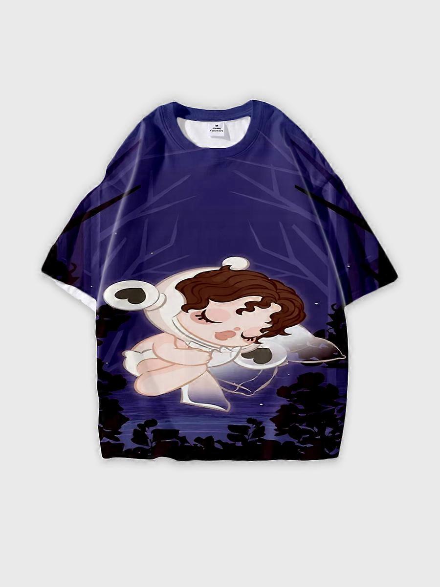 T-shirt round neck Pattern loose short sleeve B1479