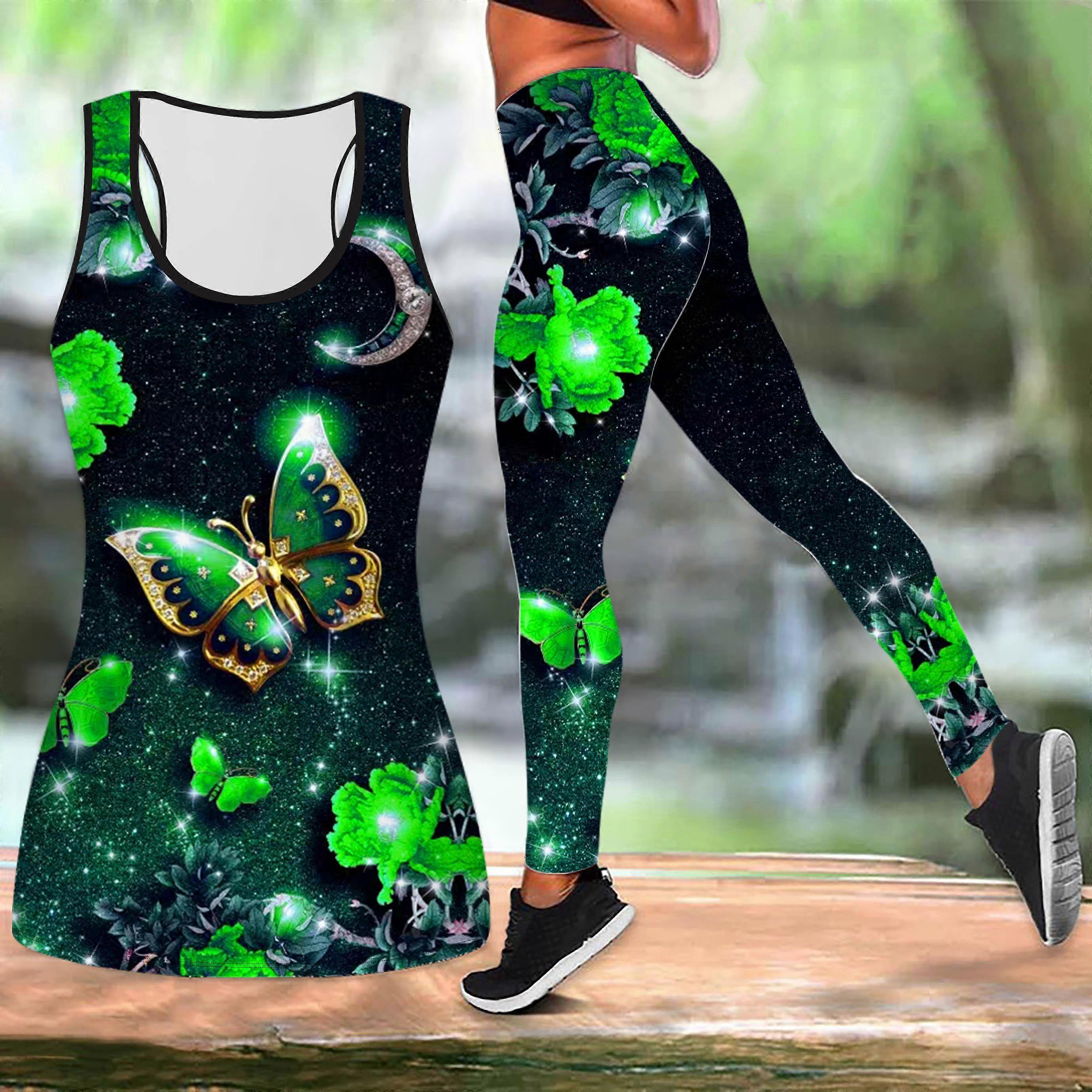 Moonlight Πεταλούδες Εκτύπωση Στολή γιόγκα για γυναίκες Μόδα Προπόνηση Κολάν Fitness Αθλητισμός Casual Γιόγκα Σετ Αθλητικό κοστούμι