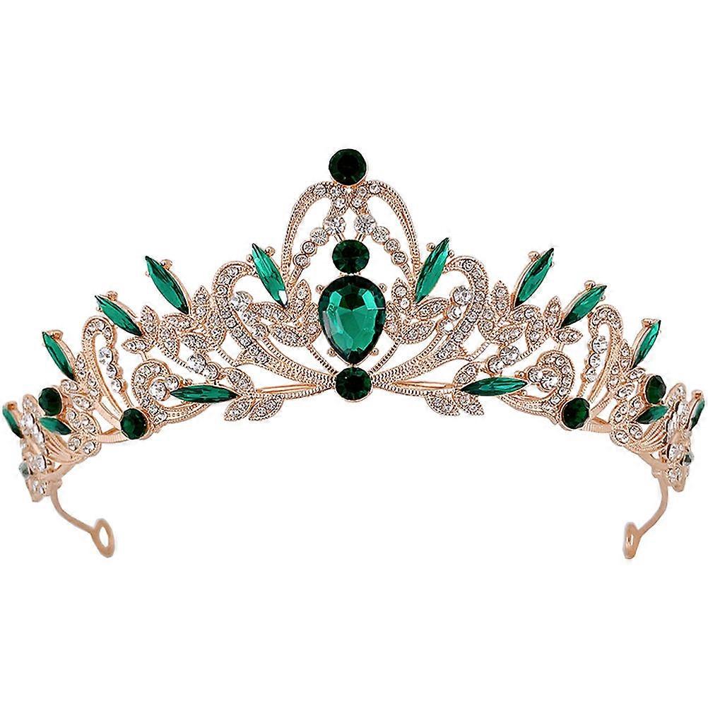 Green Vintage Style Crown Tiara for Decor with Zinc Alloy and Rhinestone 0.5in Wide
