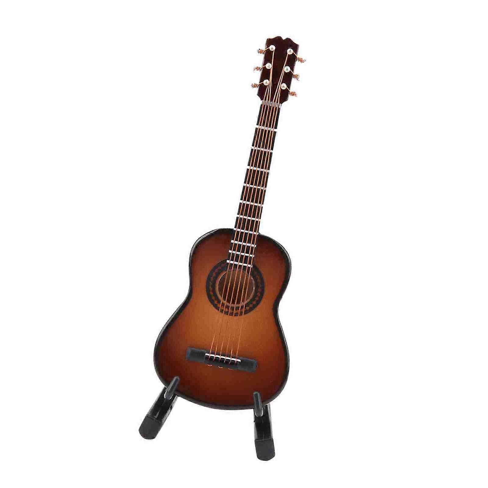 Miniature Wooden Guitar Model Display Mini Musical Ornaments Craft Home Decor (Brown 10cm)