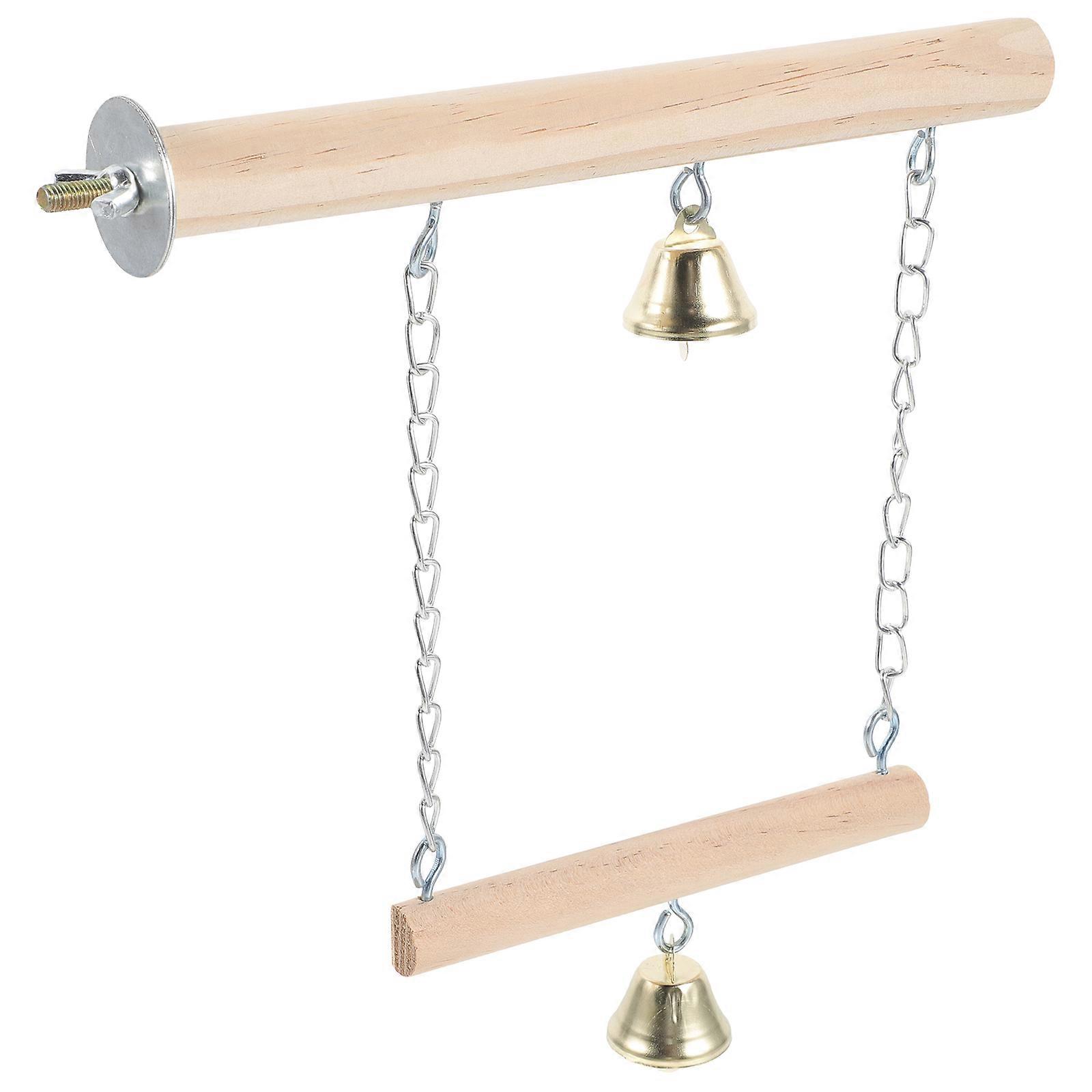 Natural Wood Parrot Perch with Bell – Durable Bird Swing for Parakeets and Birds, Wear Resistant Training Aid for Indoor Cages to Encourage Exercise
