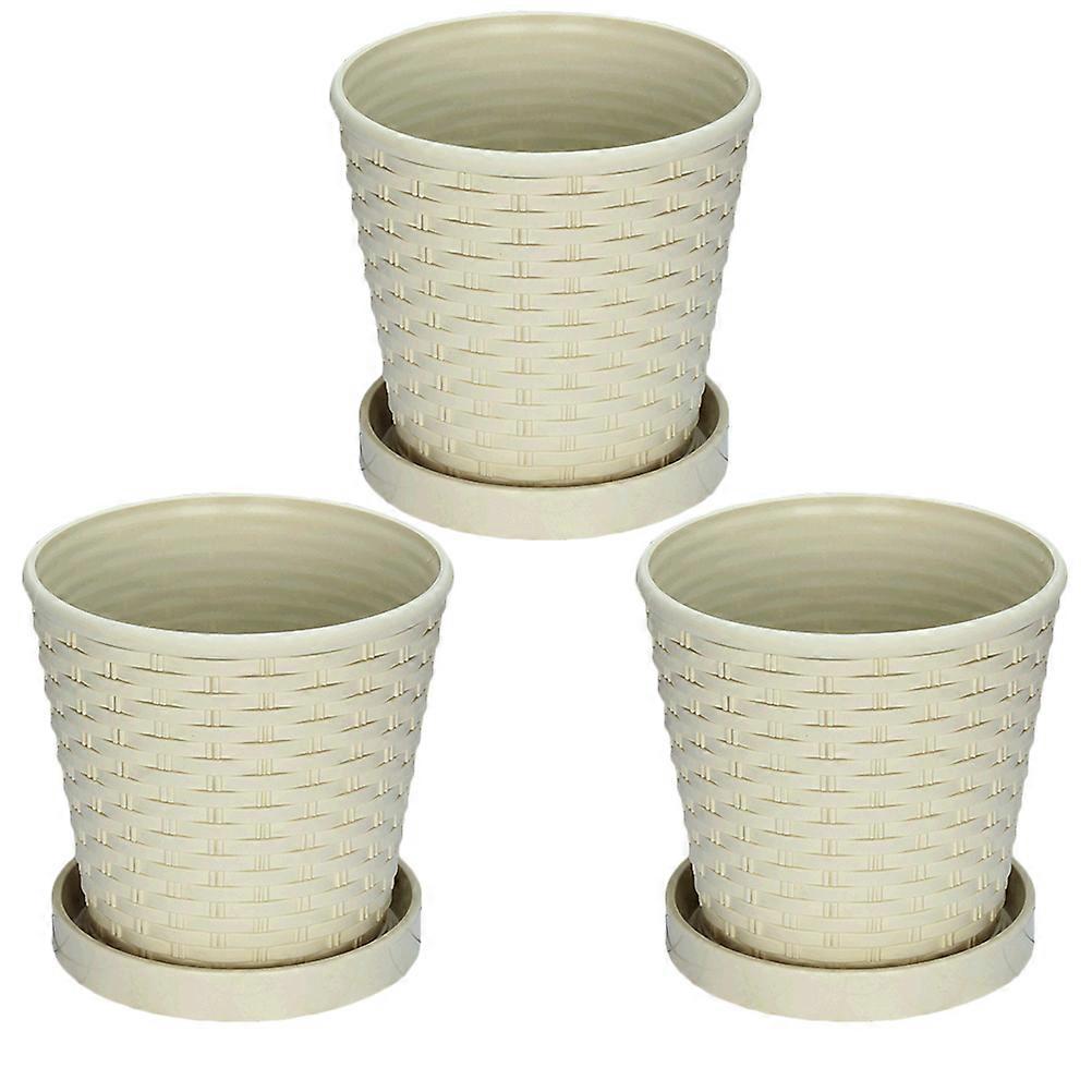 Resin Flower Pot with Tray for Home Beige Color Strong and Durable 3 Sets